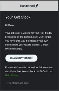 robinhood free stock